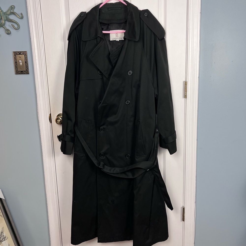 LONDON FOG Mens 40 Regular Lined Trench Coat Black